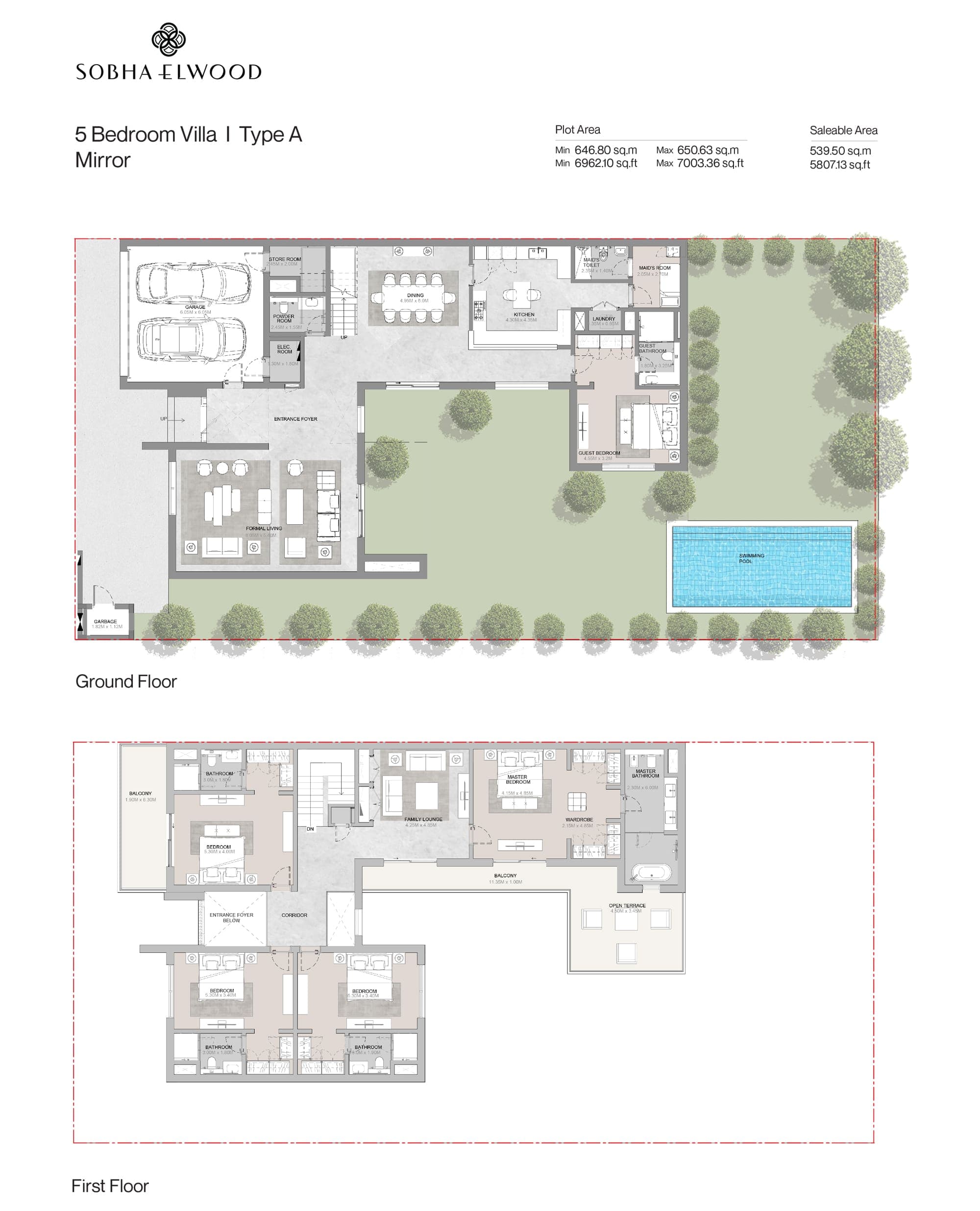 Sobha Elwood 5 Bedroom Villa Type A Mirror Floor Plan