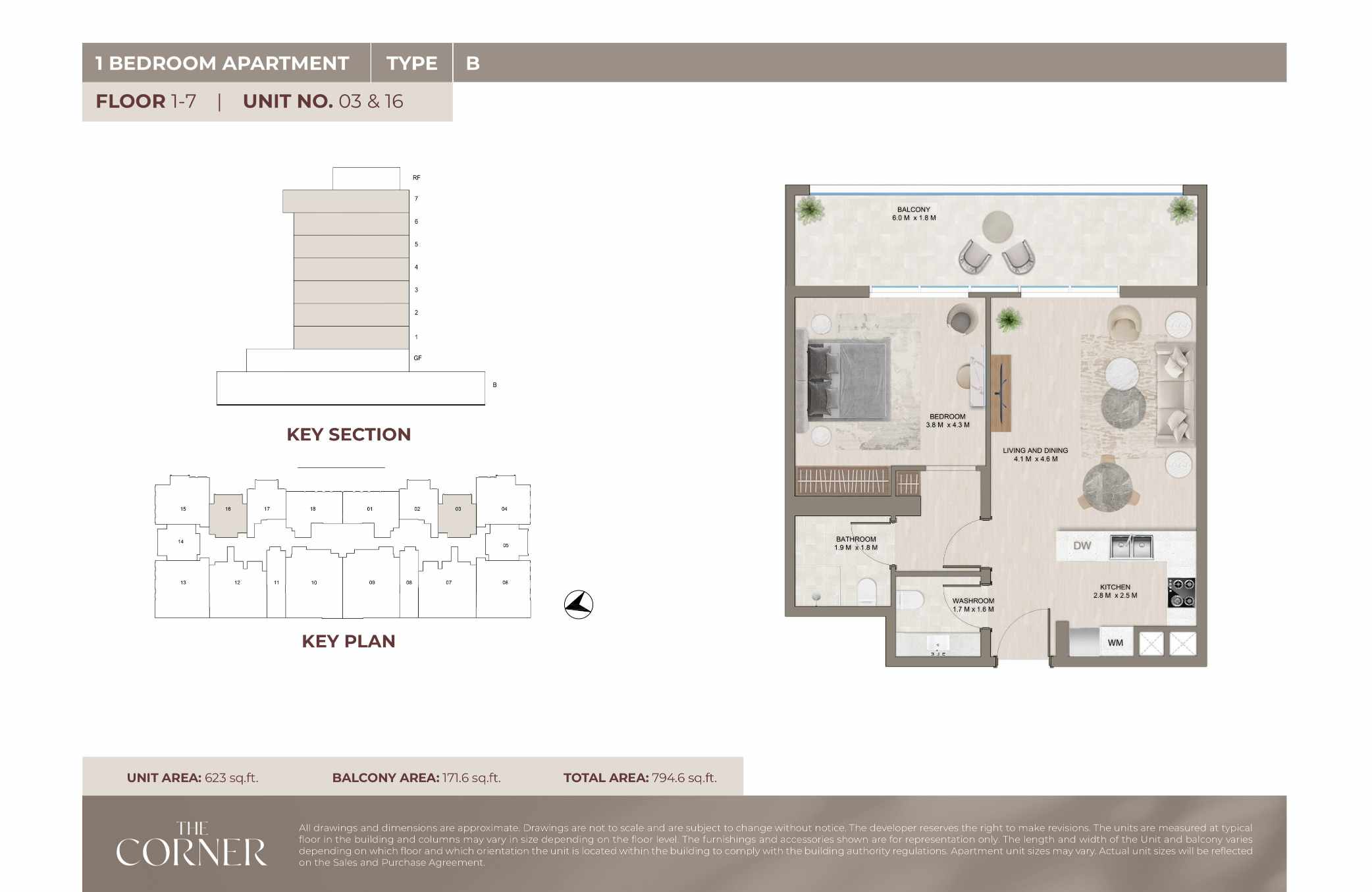 The Corner 1 Bedroom Apartment Type B Floor Plan