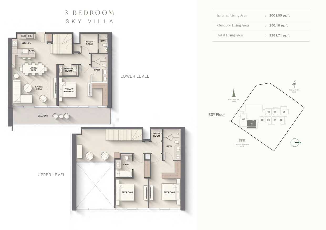 The Highgrove 3 Bedroom Sky Villa Floor Plan