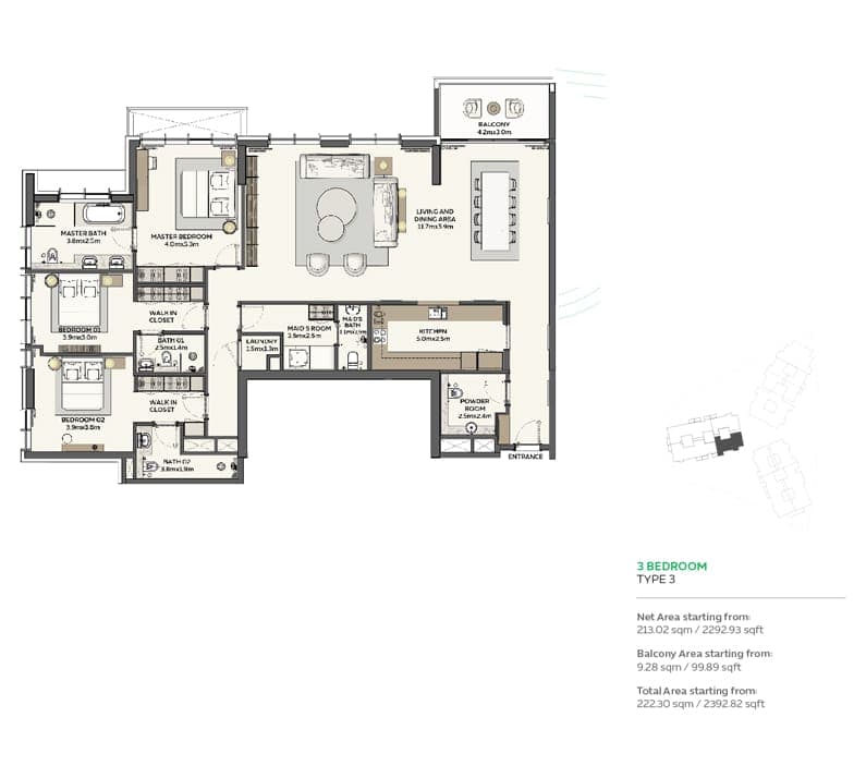 Sidr Residences 3 Bedroom Type 3 Floor Plan