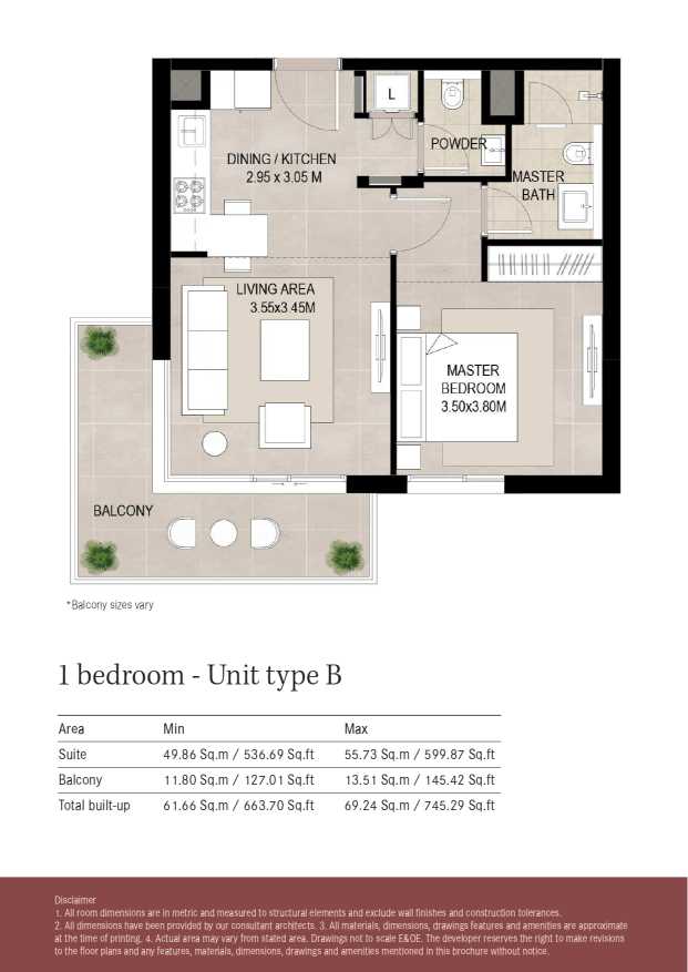Lexington 1 Bedroom Unit Type B Floor Plan