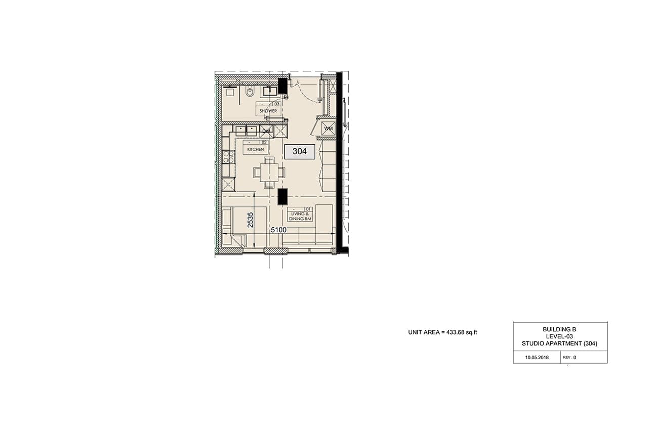 The Neighbourhood Studio Apartment Unit 304 Floor Plan