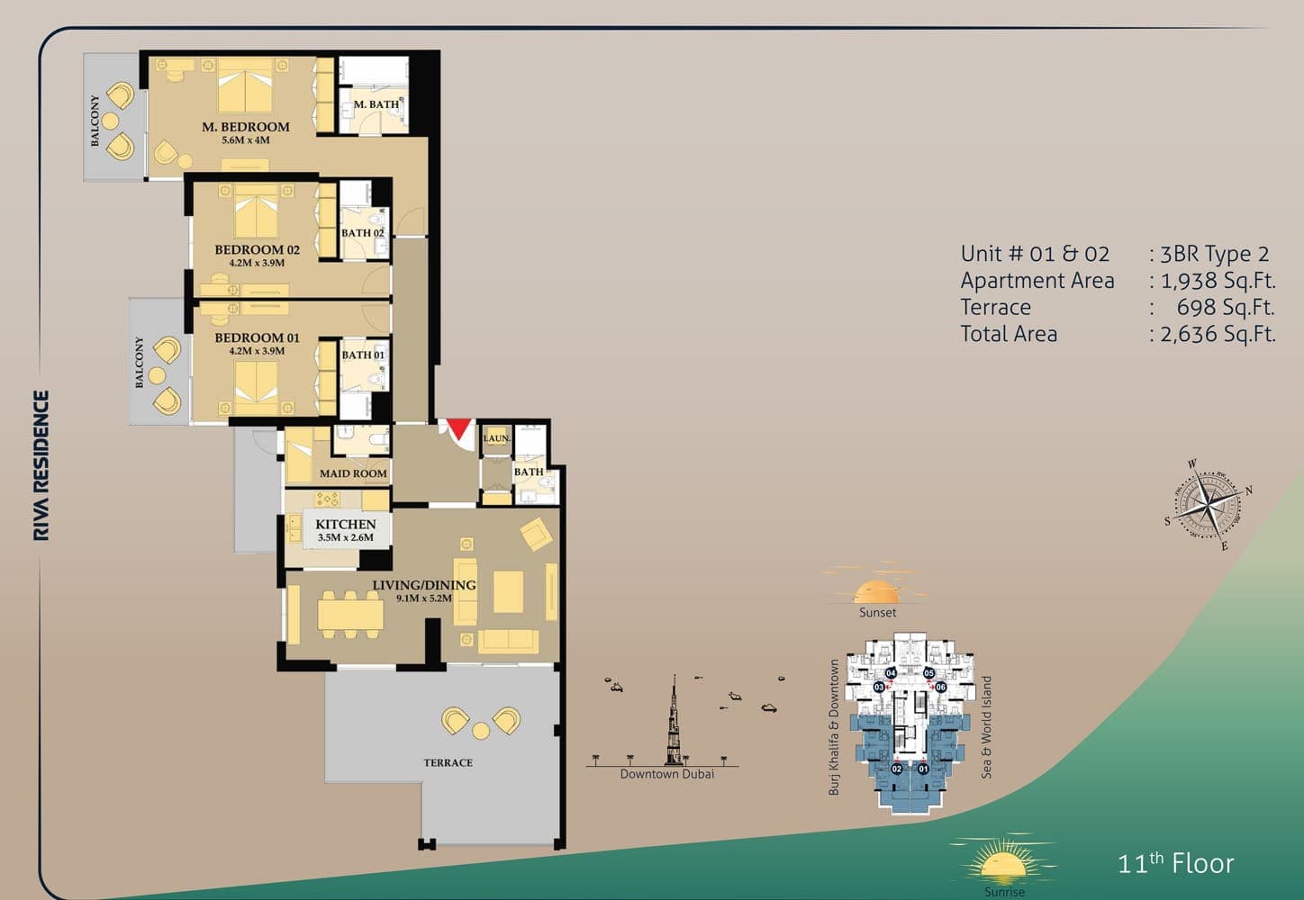 Riva Residence 3 Bedroom Type 2 Floor Plan