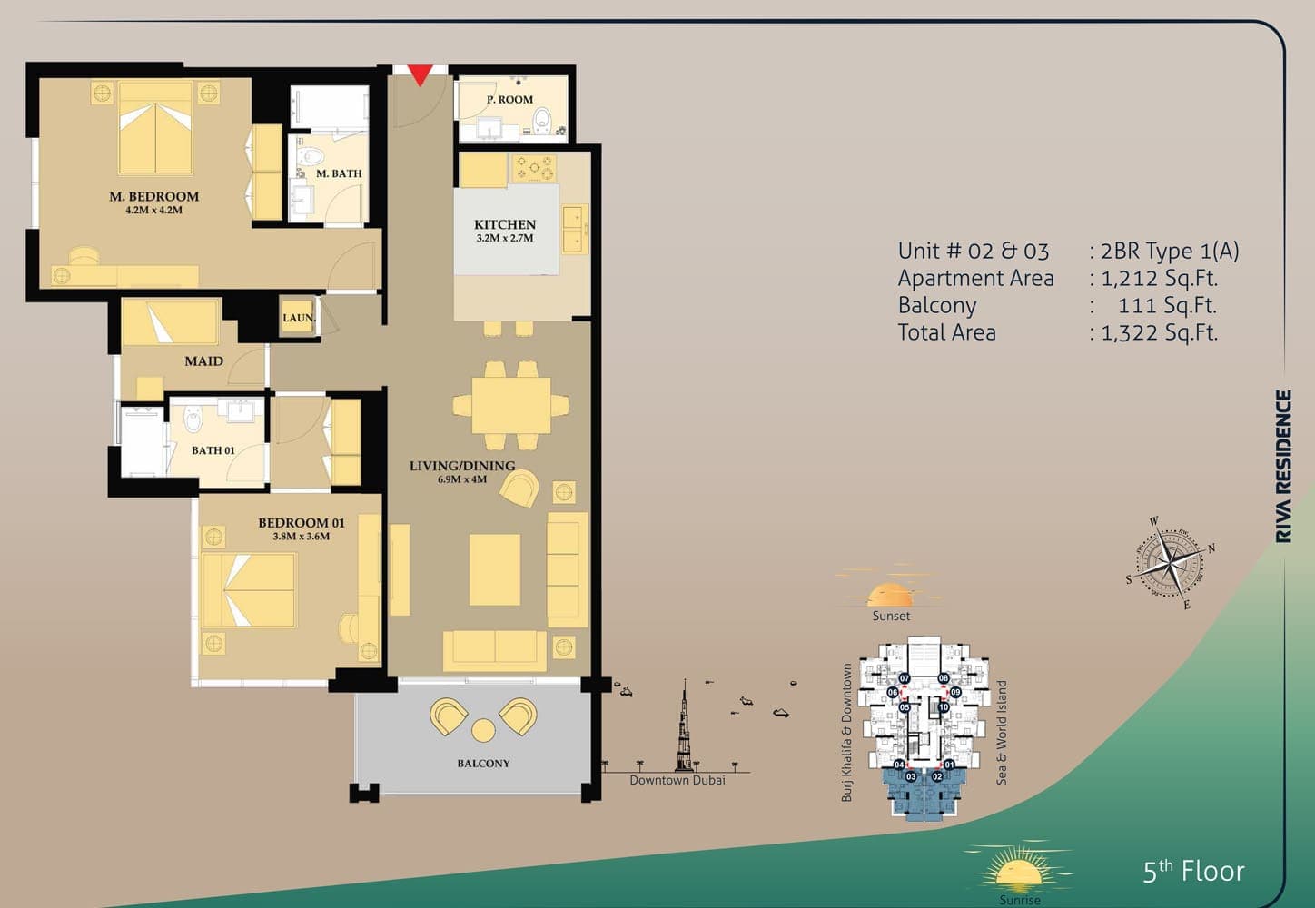 Riva Residence 2 Bedroom Type 1A Floor Plan