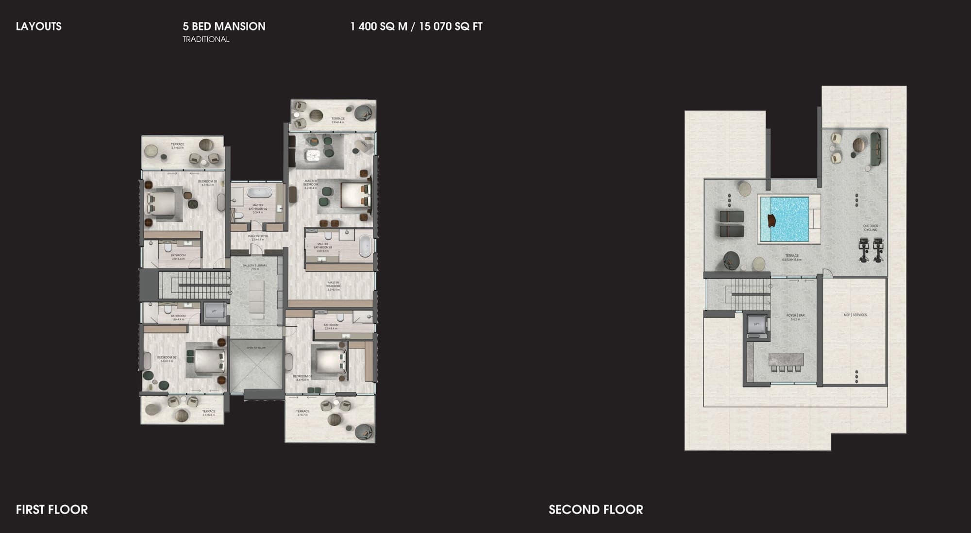 Bentley Homes 5 Bedoom Mansion Traditional 1st & 2nd Floor Plan