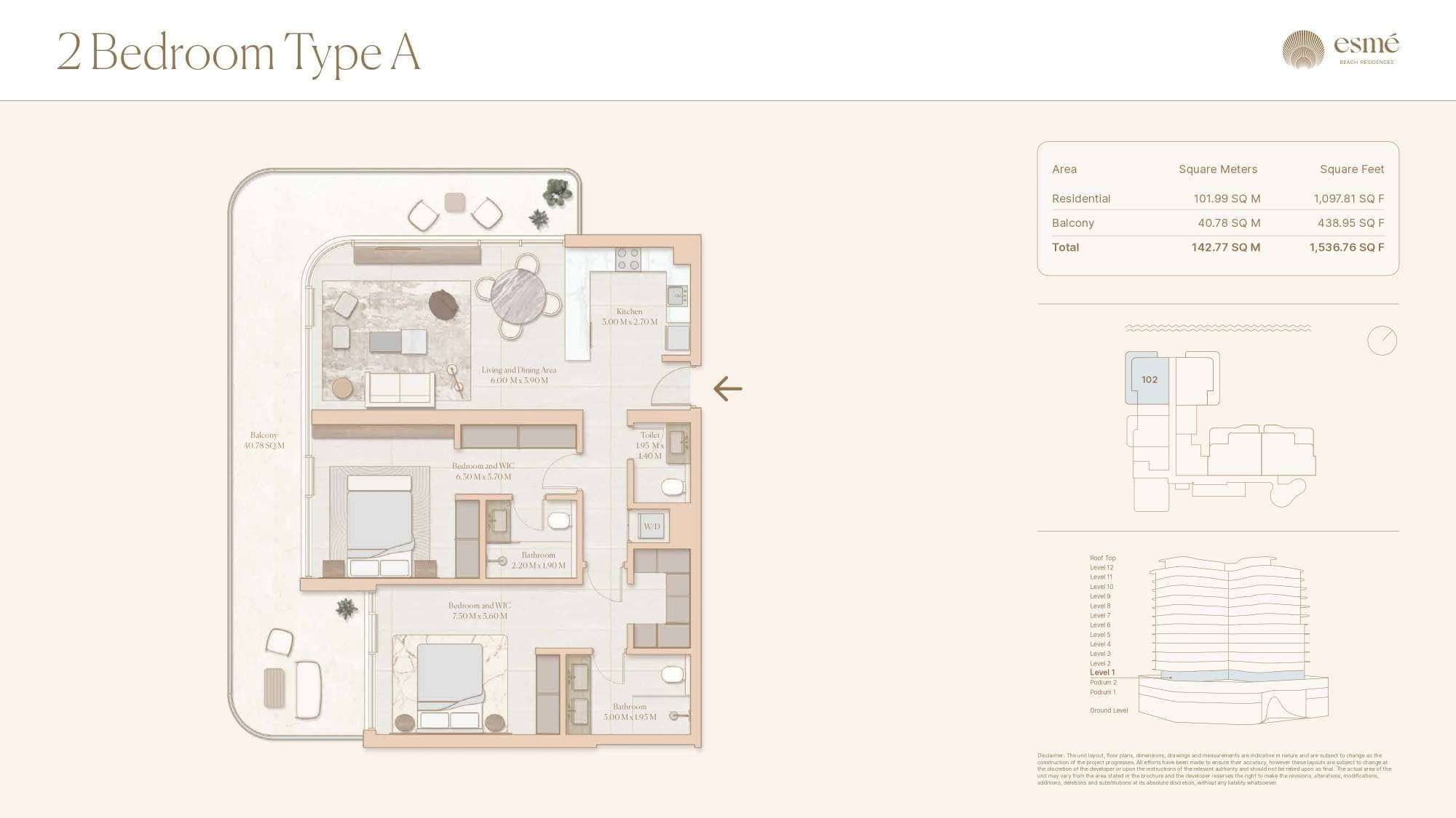 Esme Beach Residences 2 Bedroom Type A Floor Plan