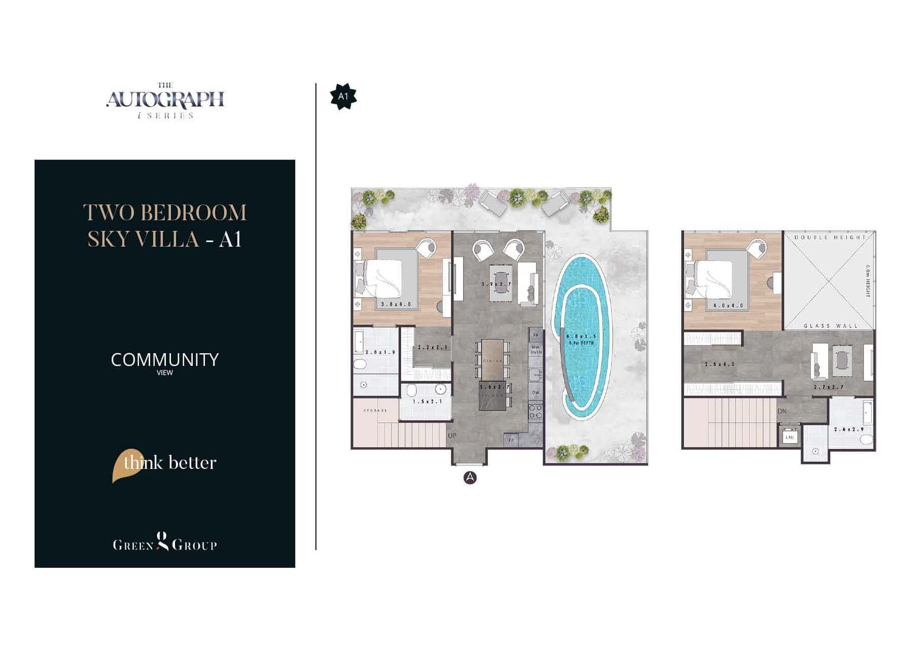 The Autograph I Series 2 Bedroom Sky Villa A1 Floor Plan