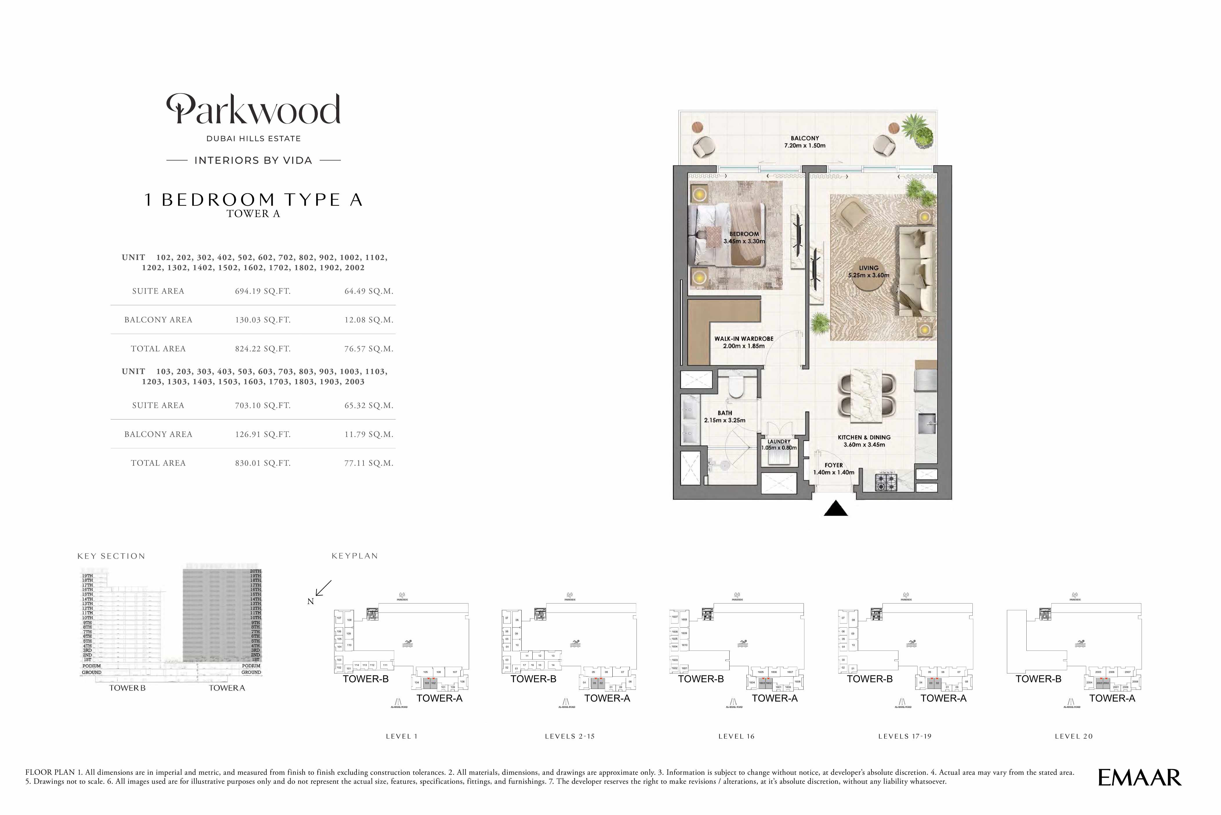Parkwood by Emaar 1 Bedroom Type A Floor Plan