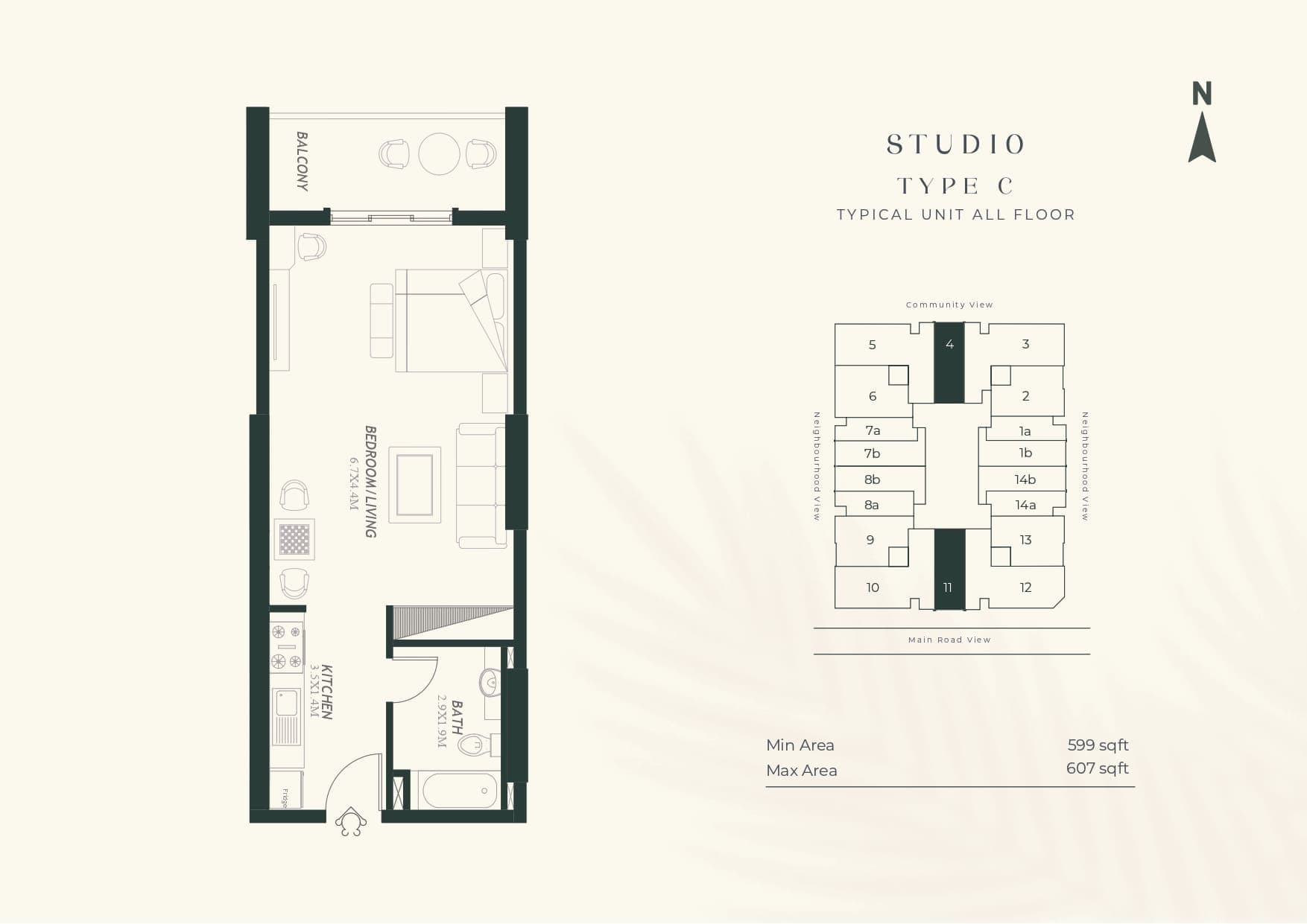 4 Direction Residence Studio Apartment Type C Floor Plan