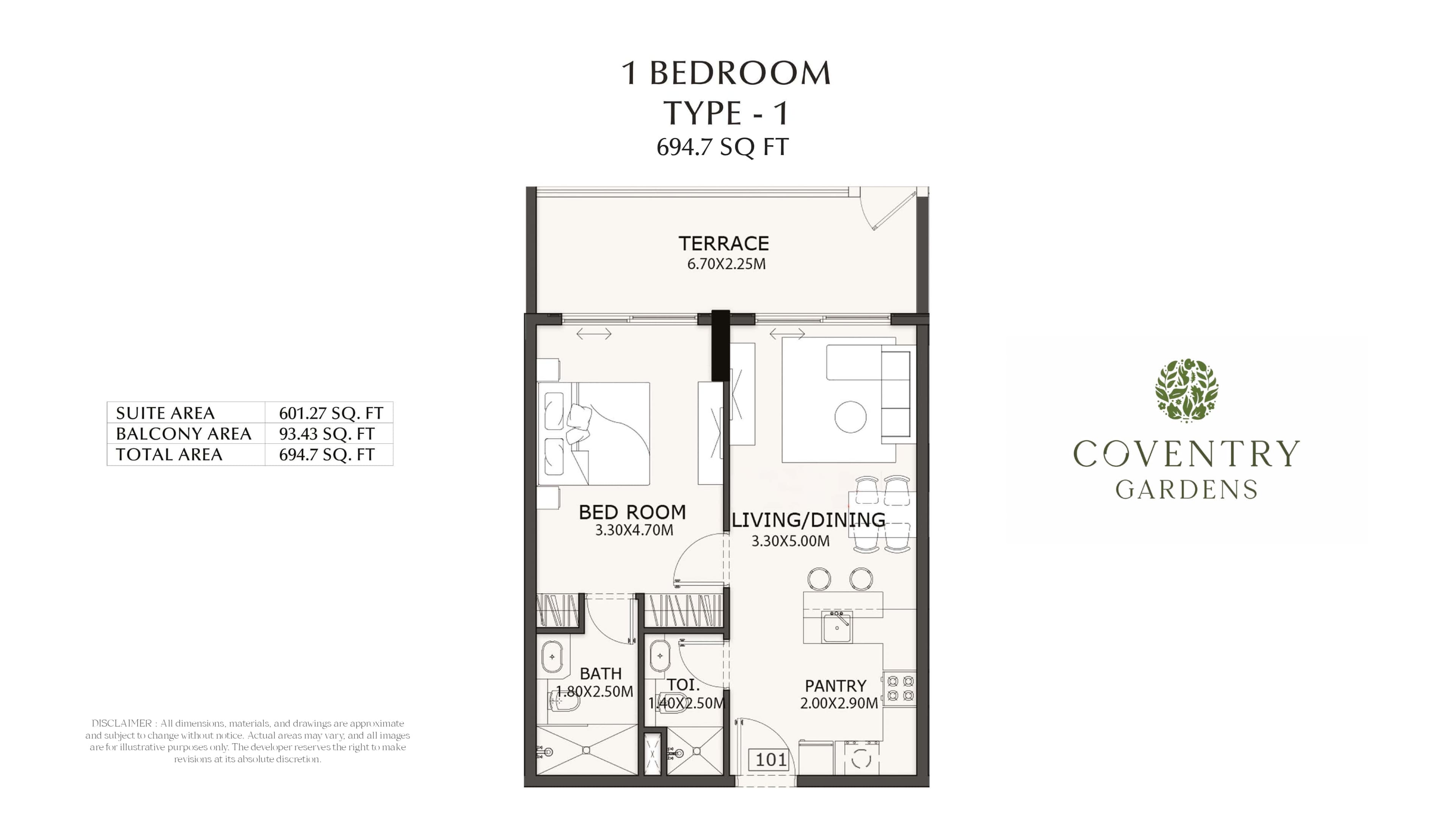 Coventry Gardens 1 Bedroom Apartment Type 1 Floor Plan