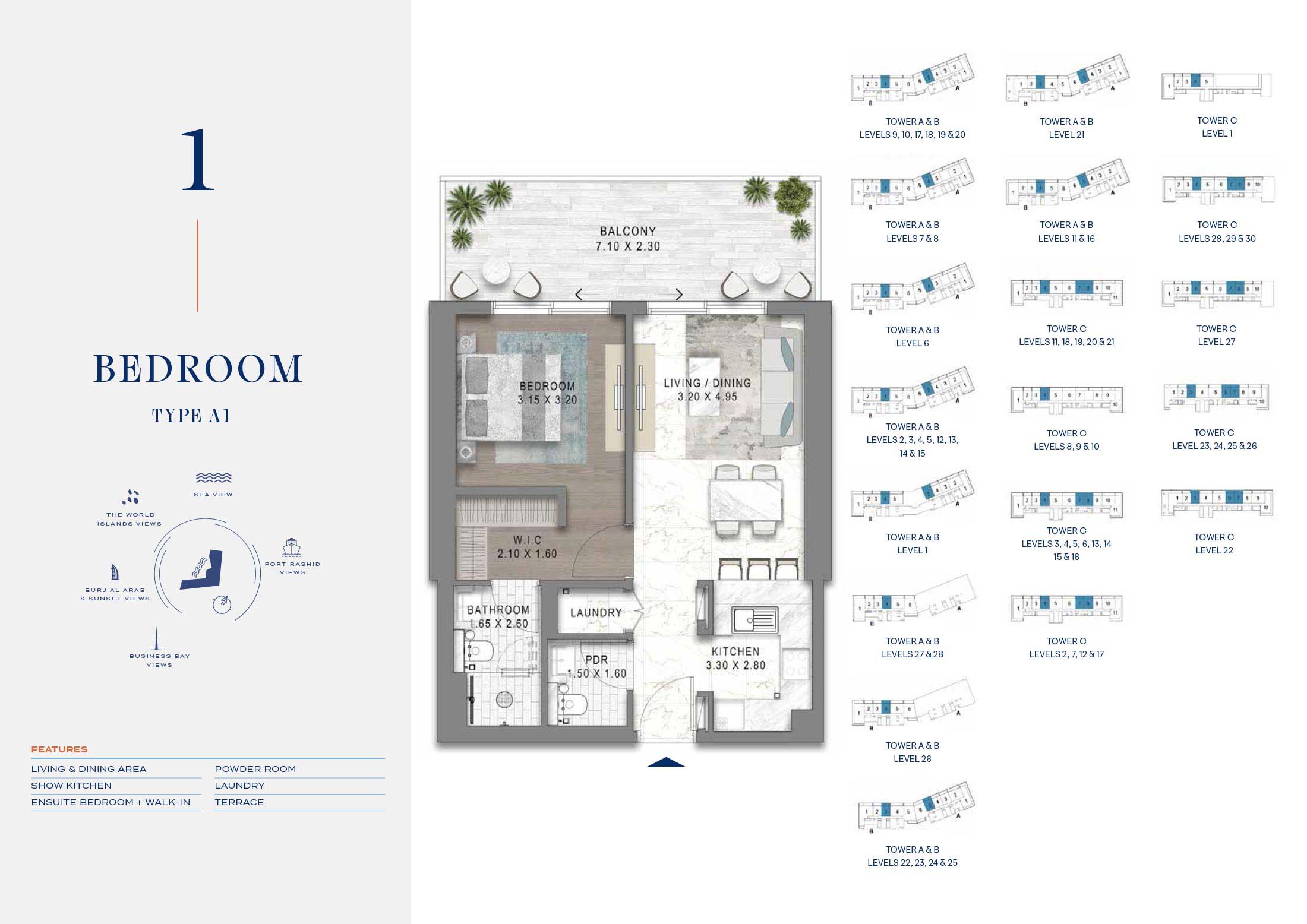 Chelsea by Damac 1 Bedroom Type A1 Floor Plan