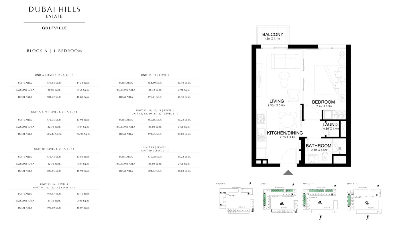 1 Bed Block A, Size 495 Sq Ft