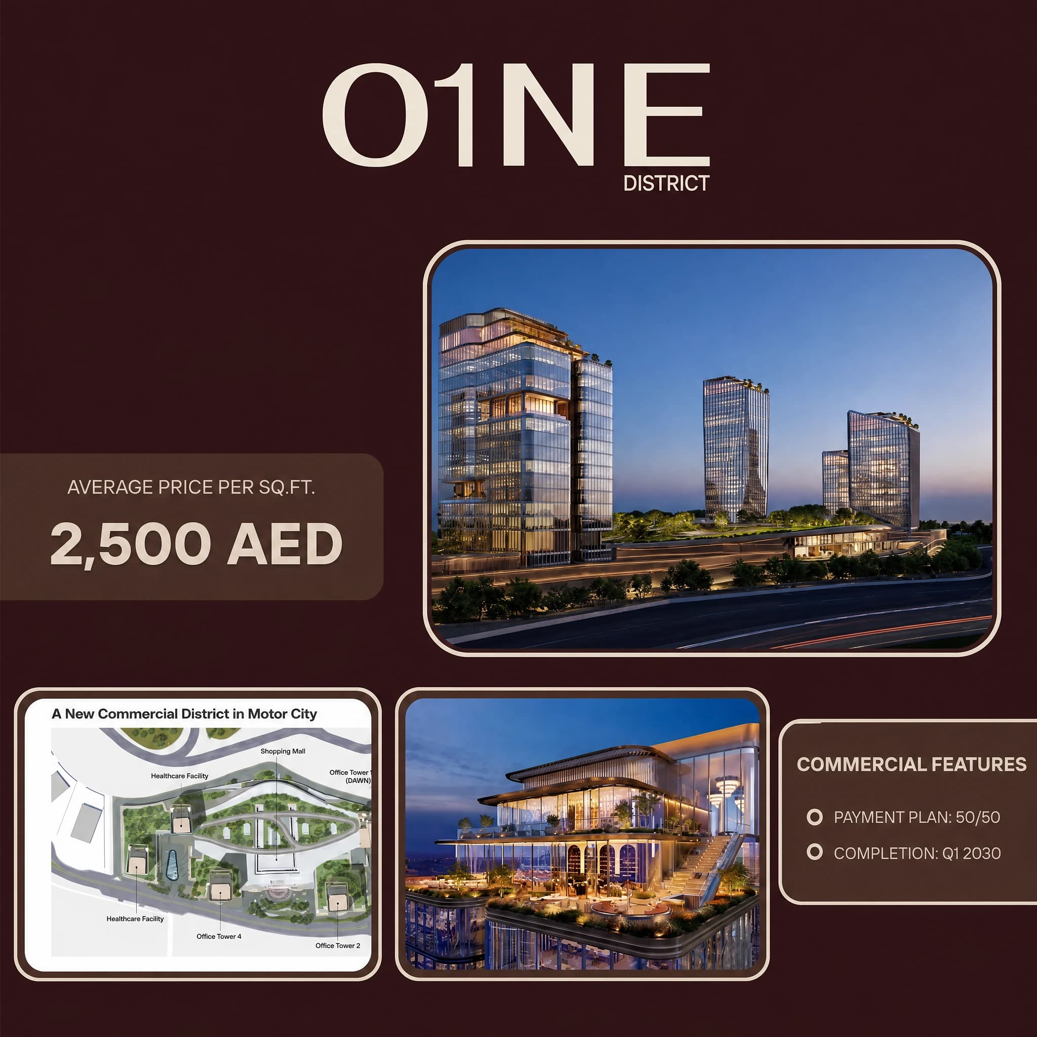 O1NE District, Motor City commercial development in Motor City, Dubai