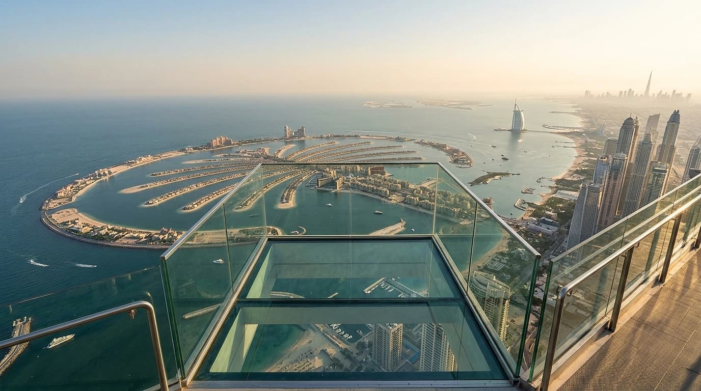 The View Palm Jumeirah: панорама с прозрачного выступа острова