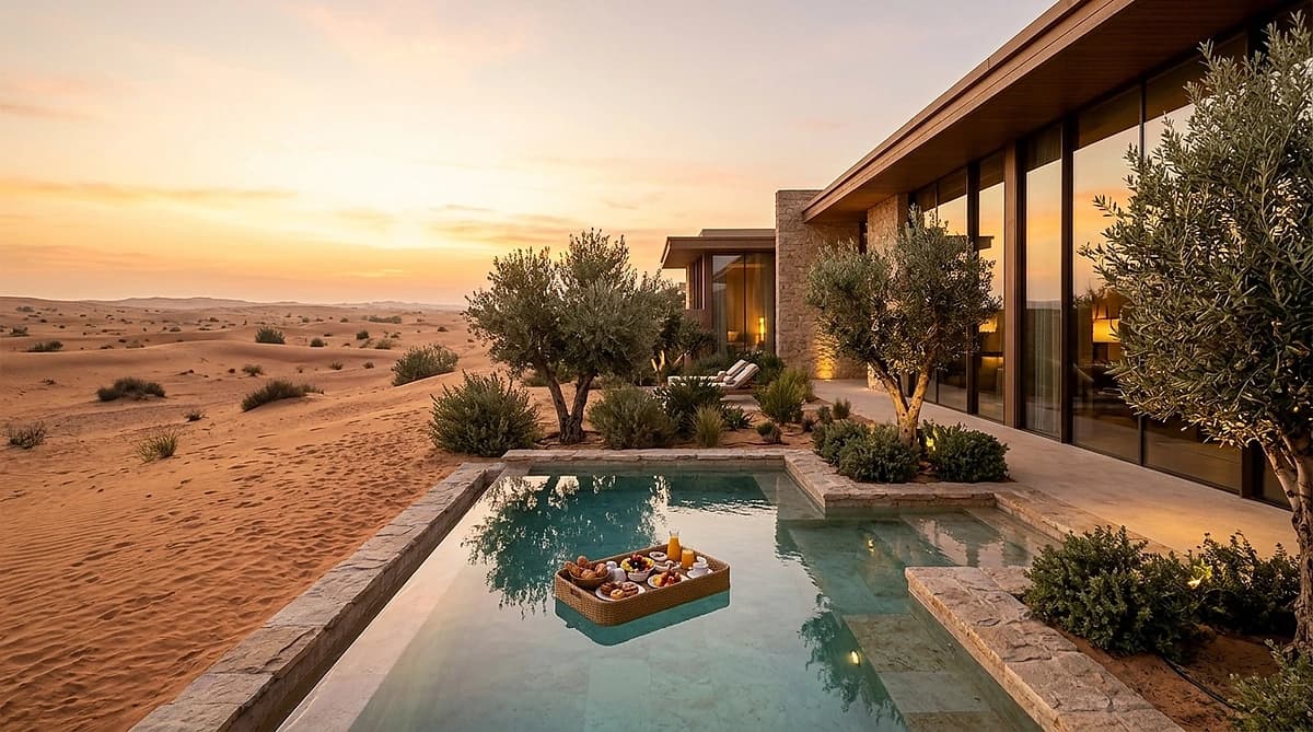 Desert villas in Dubai with private pools and floating breakfasts