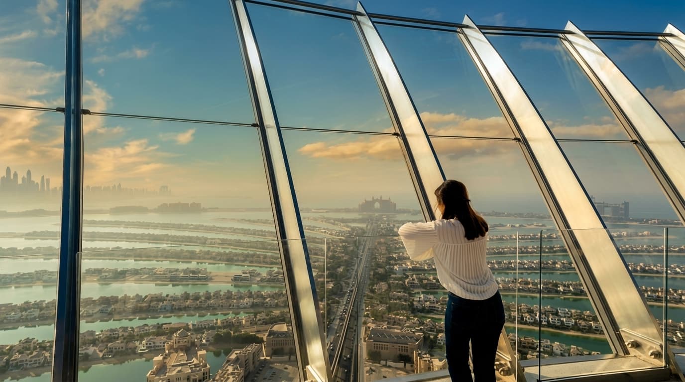 How tall is The View at The Palm and what photos can I take there?