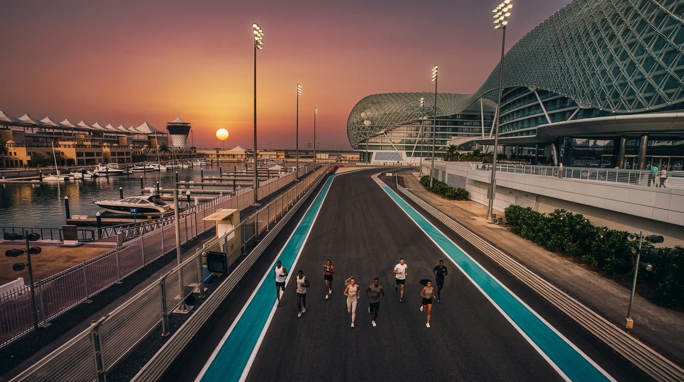 How does TrainYAS let you exercise on the Yas Marina Circuit in Abu Dhabi?