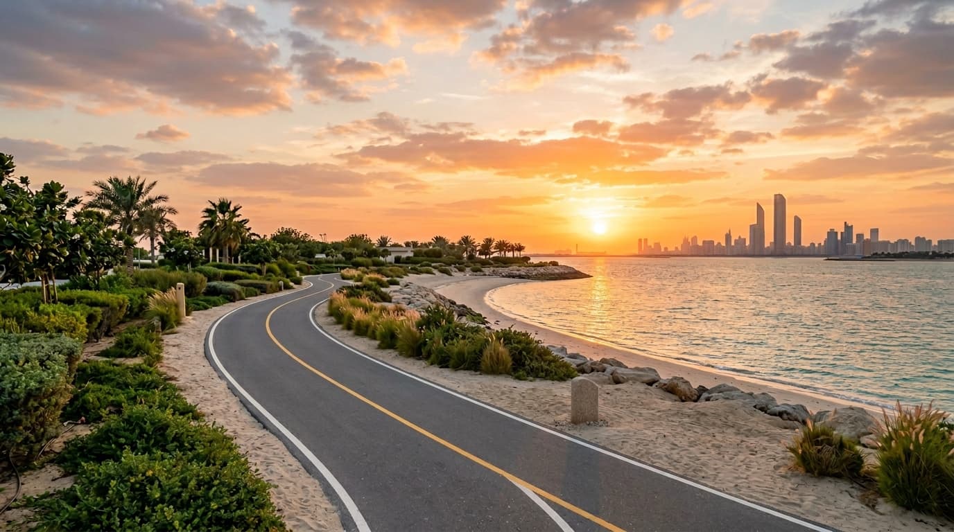 What makes the Bab Al Nojoum golden hour run on Hudayriyat Island special?