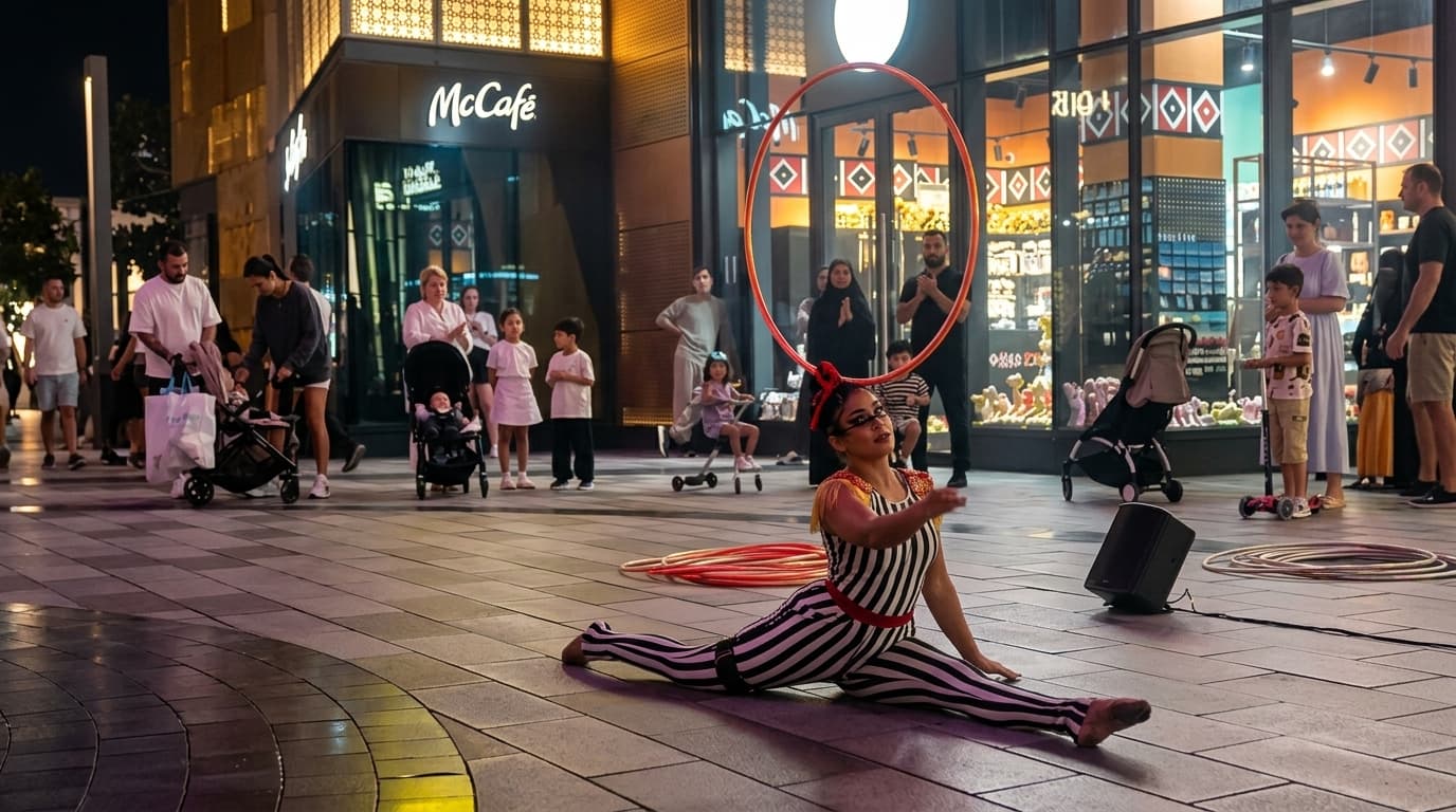 Where can I find free public performances and street acts in Dubai?