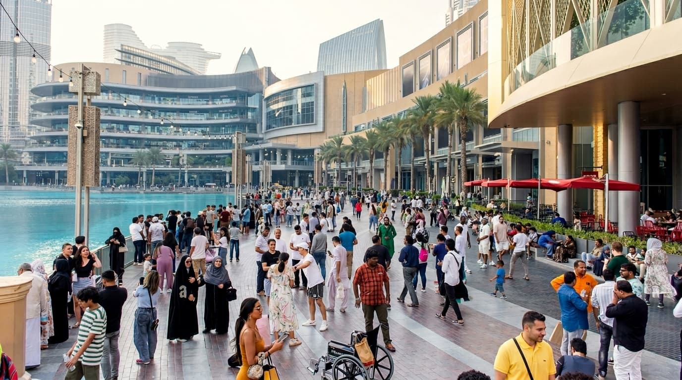Where can I go people-watching at an outdoor promenade in Dubai?