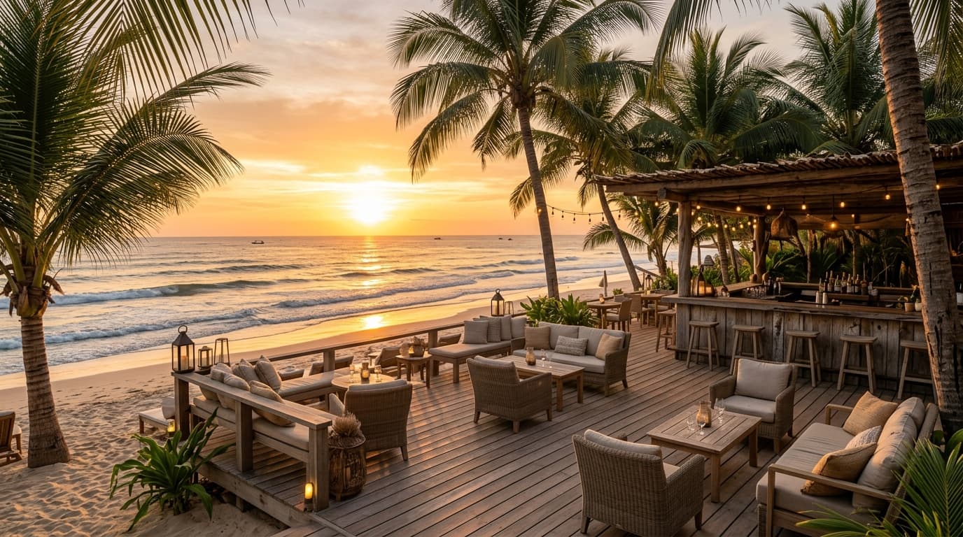 Which beachfront bar in Dubai is best for golden hour over the sea?