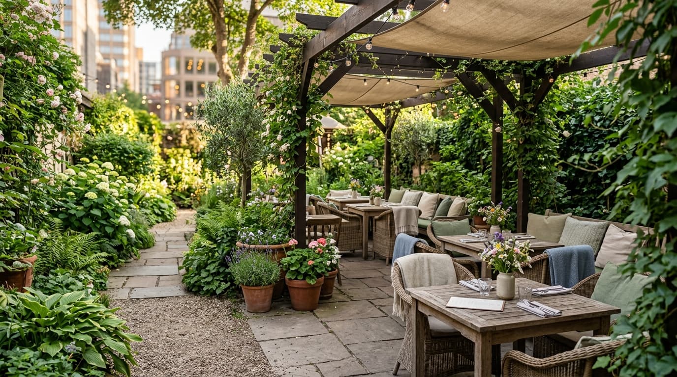 What does greeniness all around mean for the café experience?