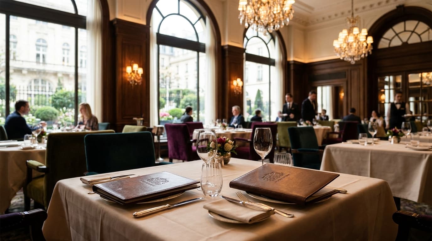 Which hotel restaurant in Dubai offers a grand setting with a focused menu?