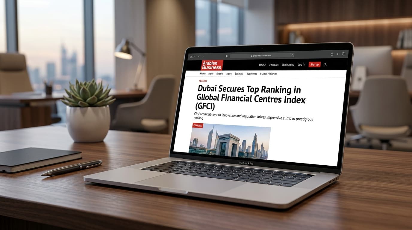 What did Arabian Business report about Dubai's rise in the Global Financial Centres Index?