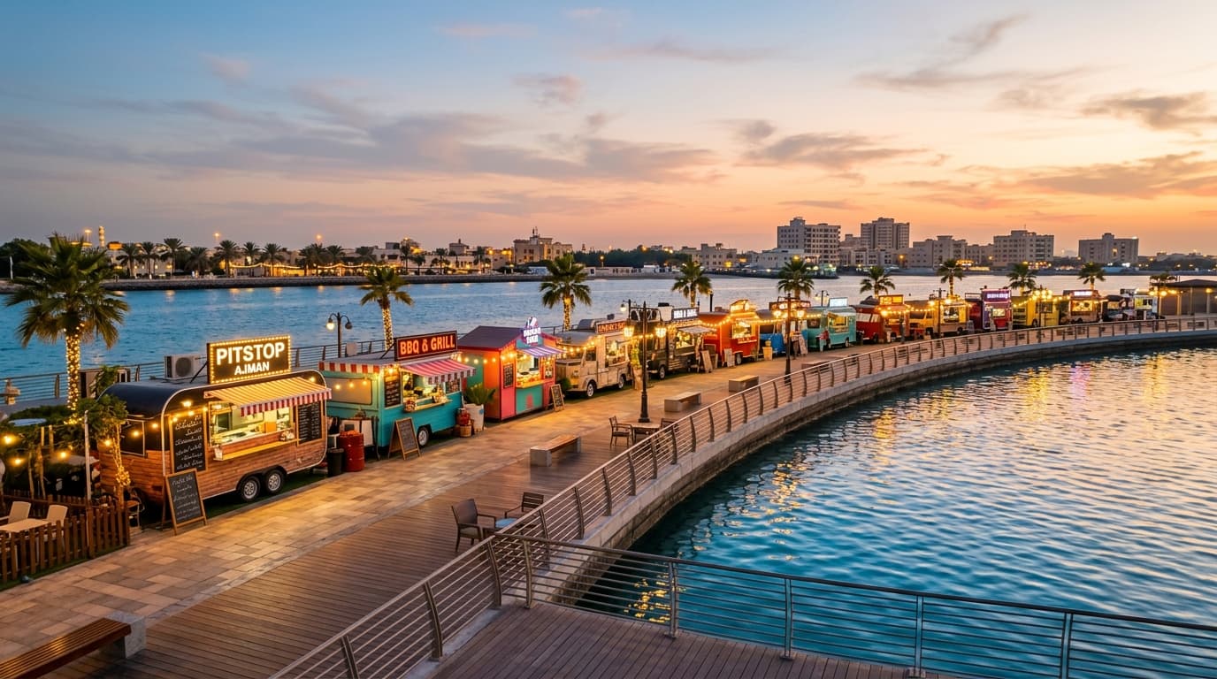 What is Pitstop Ajman and when should I visit for waterfront snacks?