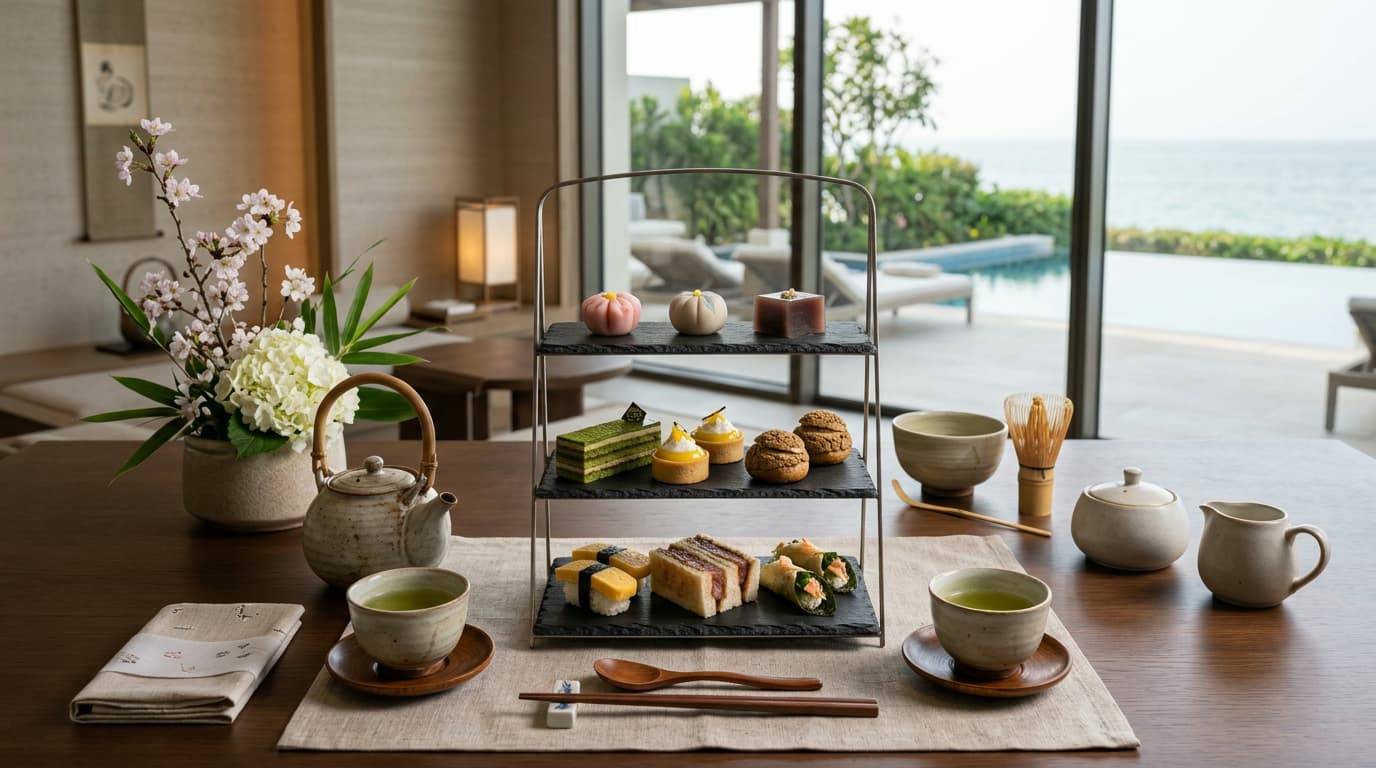 Where can I enjoy a Japanese-inspired afternoon tea in Dubai (Tocha)?