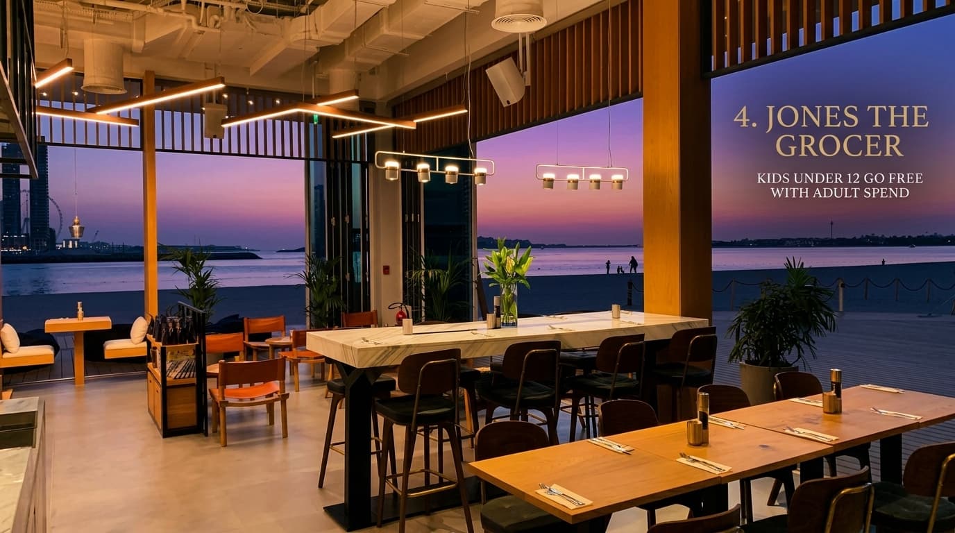Jones the Grocer có cho trẻ dưới 12 ăn miễn phí khi người lớn chi hơn Dhs100 ở Dubai không?