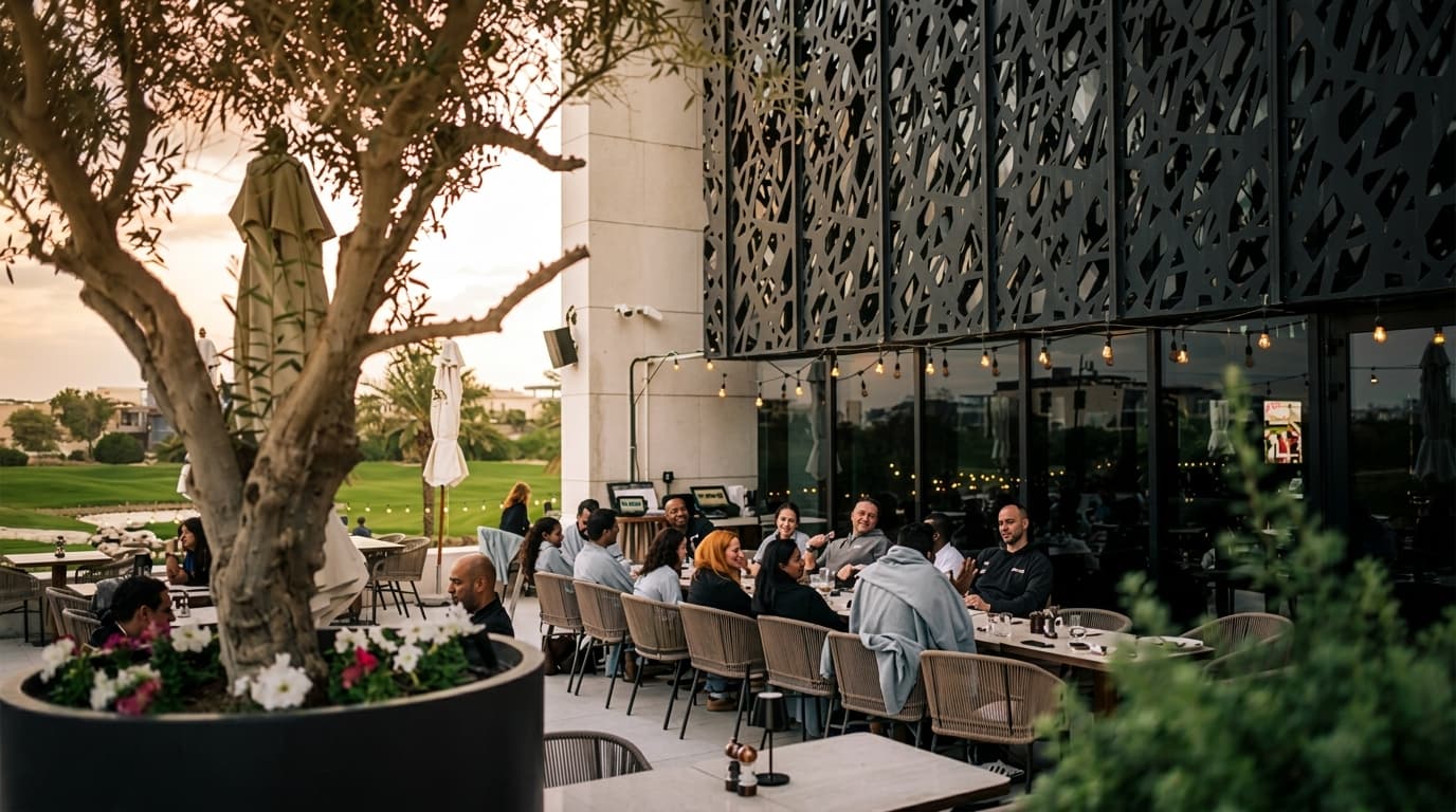 What are the breakfast views and hours at Hillhouse Brasserie by the golf course?