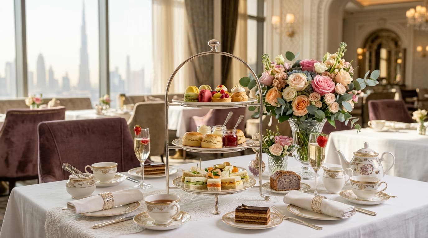 How do floral-styled afternoon teas in Dubai look and feel?