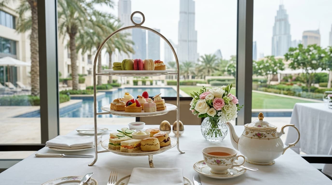 What makes an elegant pastry and serene setting stand out?
