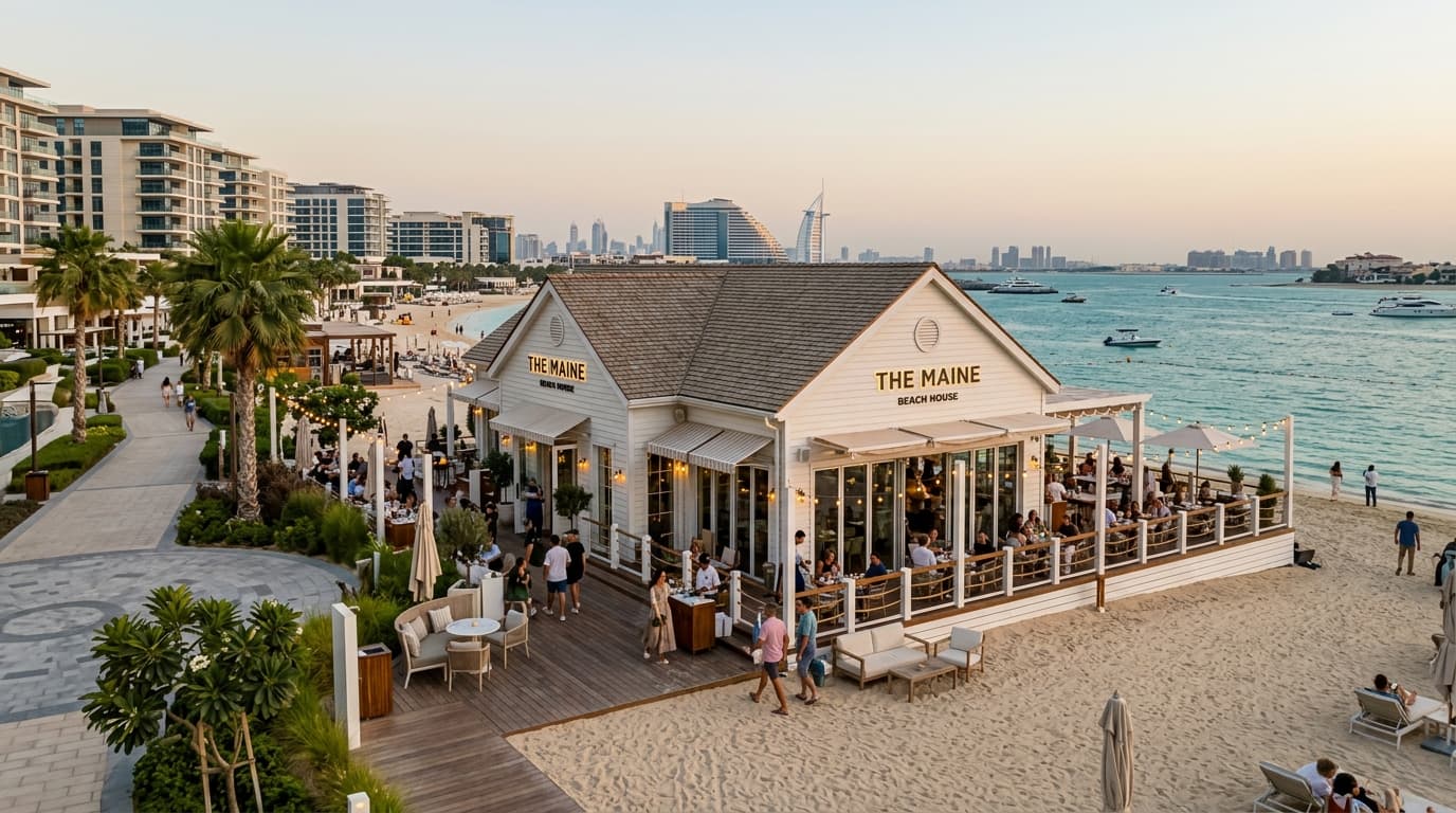 Где находится The Maine Beach House и какое у него прибрежное меню?