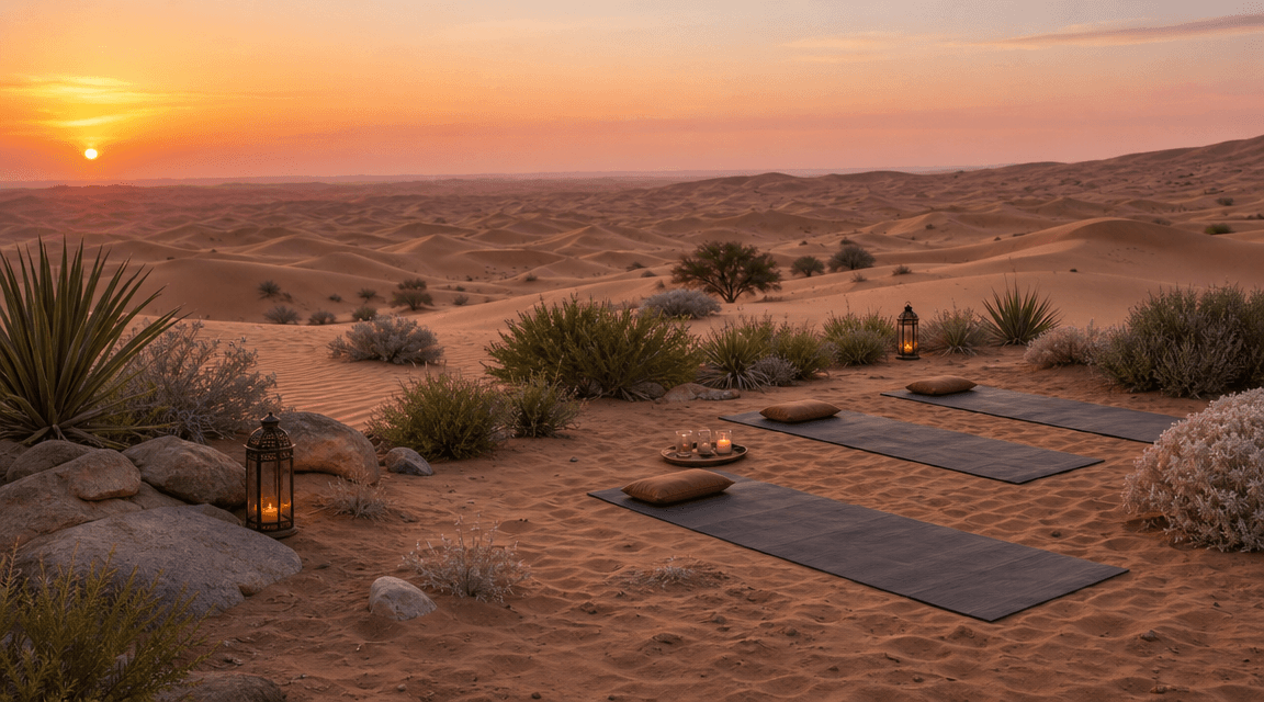 Desert wellness activities in Dubai: meditation, sunrise yoga and dune hikes