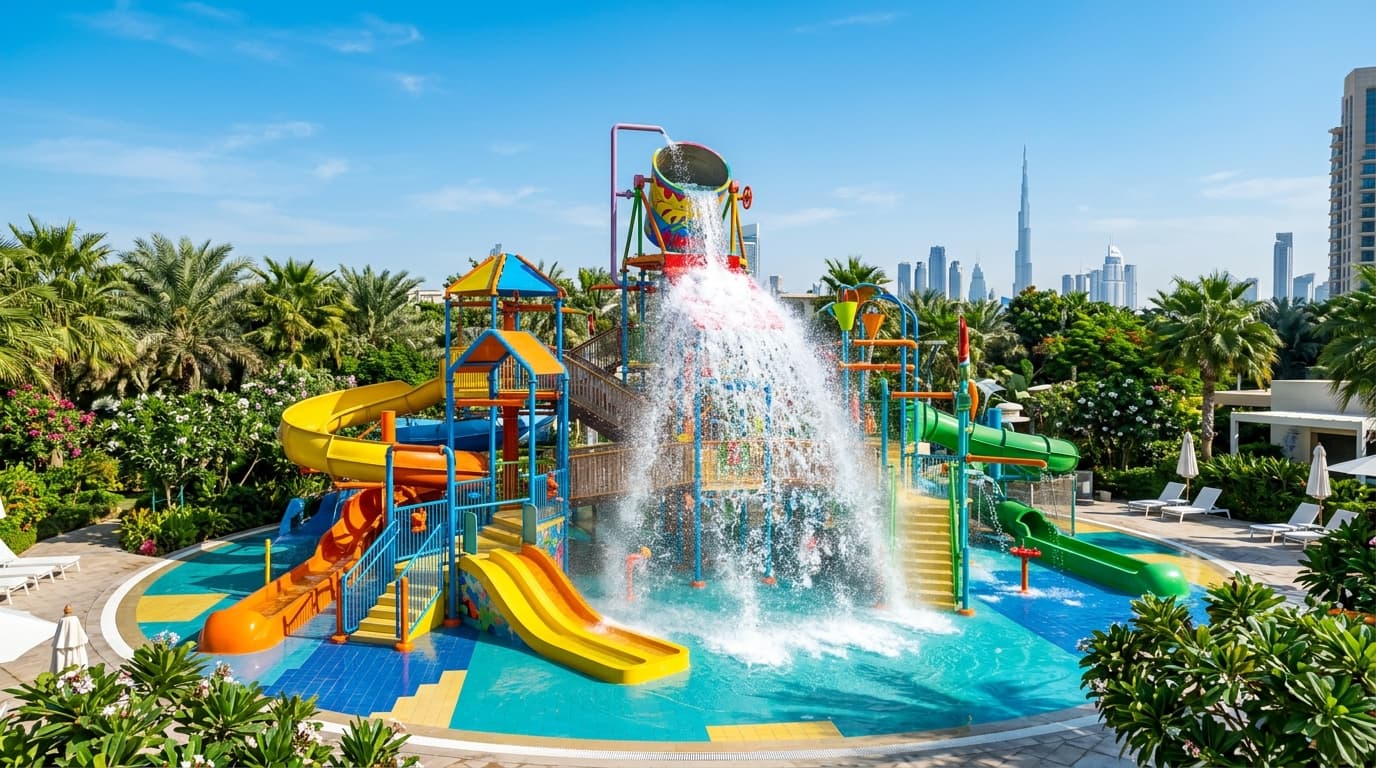 Does Westin Mina Seyahi have a waterpark and splash zones for kids?
