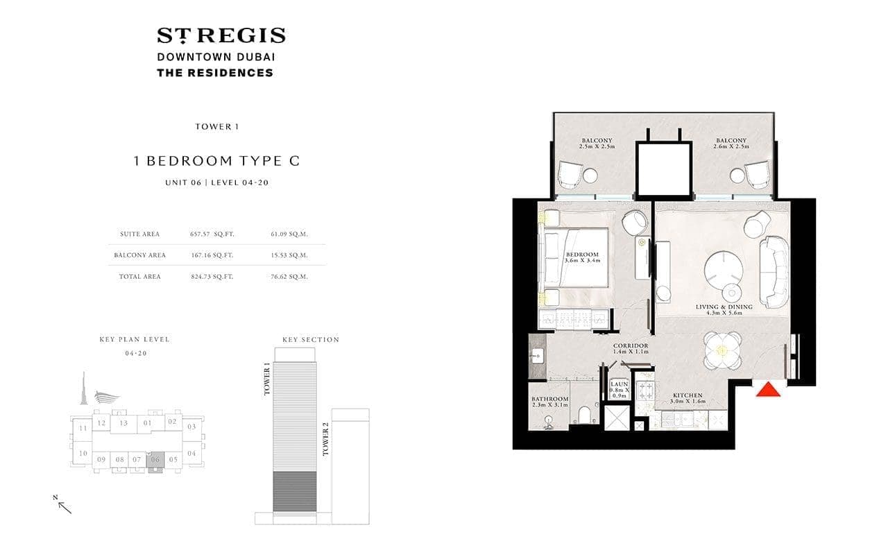 St. Regis Tower 1 - 1 Bedroom Apartment Type C Floor Plans