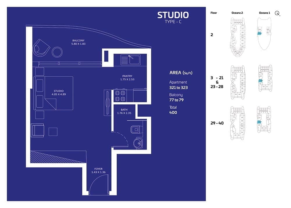Oceanz by Danube Studio Apartment Type C Floor Plan
