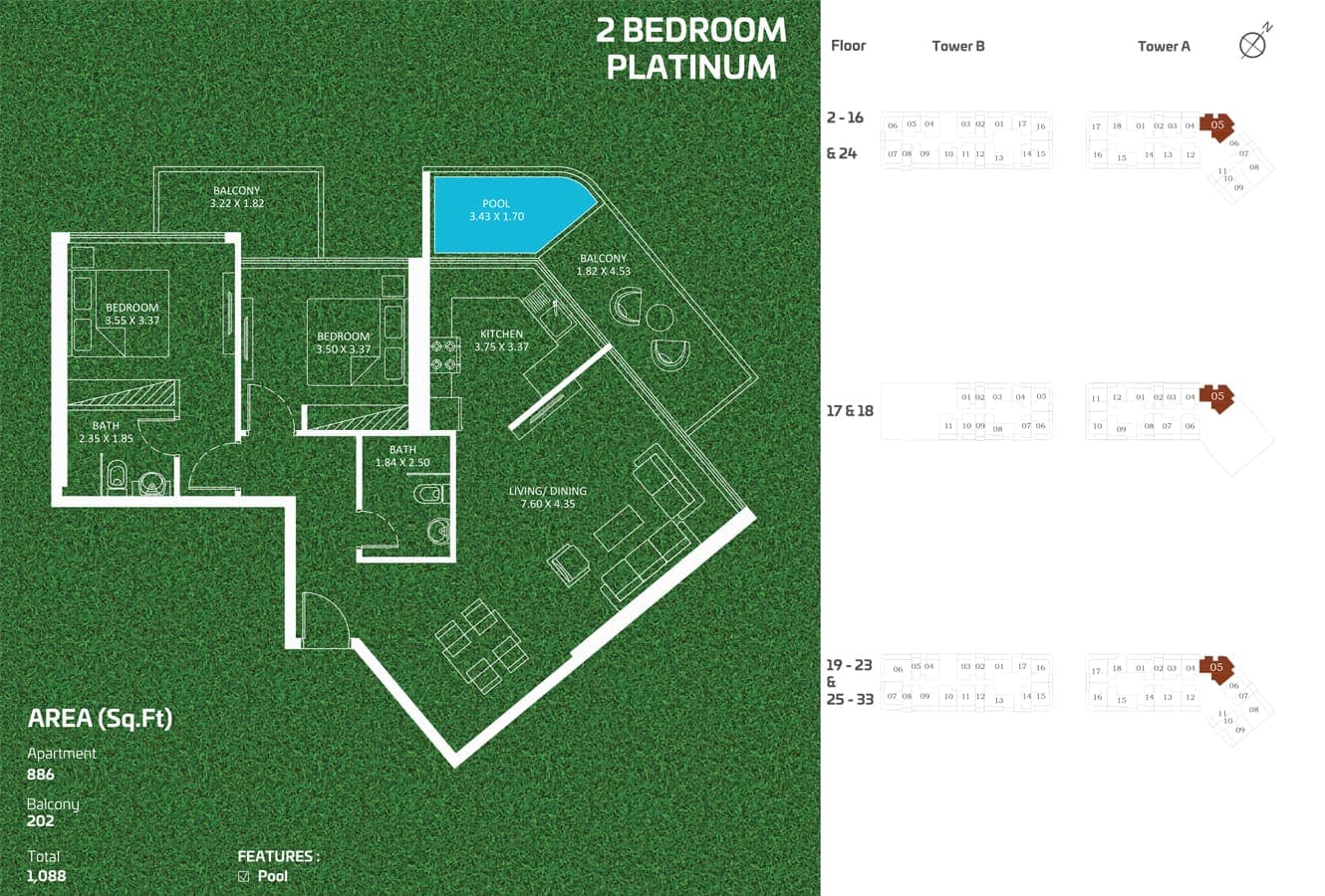 Sportz by Danube 2 Bedroom Platinum Apartment Floor Plan