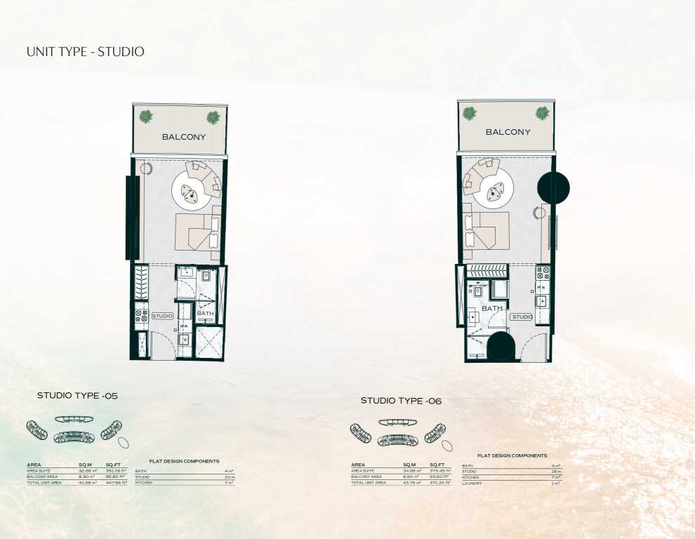 Binghatti Aquarise Studio Apartment Type 05 - 06 Floor Plan